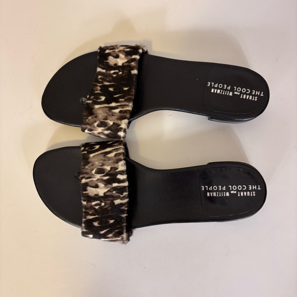 Stuart Weitzman Black & Brown Patterned Leather‎ Sandals 6.5